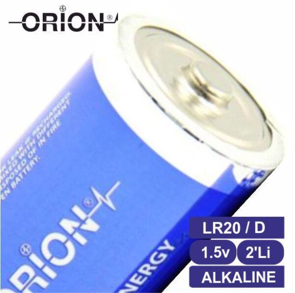 Orion D - Büyük Boy 1.5V Alkalin 2'li Paket Pil