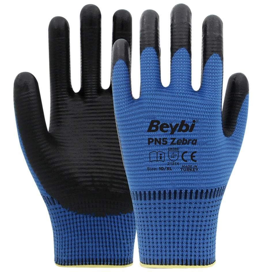 Beybi PN5 Zebra Polyester Örme Nitril Eldiven 24' lü