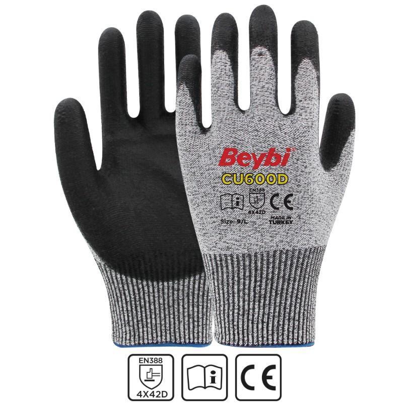 Beybi CU600D PU Kaplı Polietilen Kesilme Dirençli Örme Eldiven 12' li