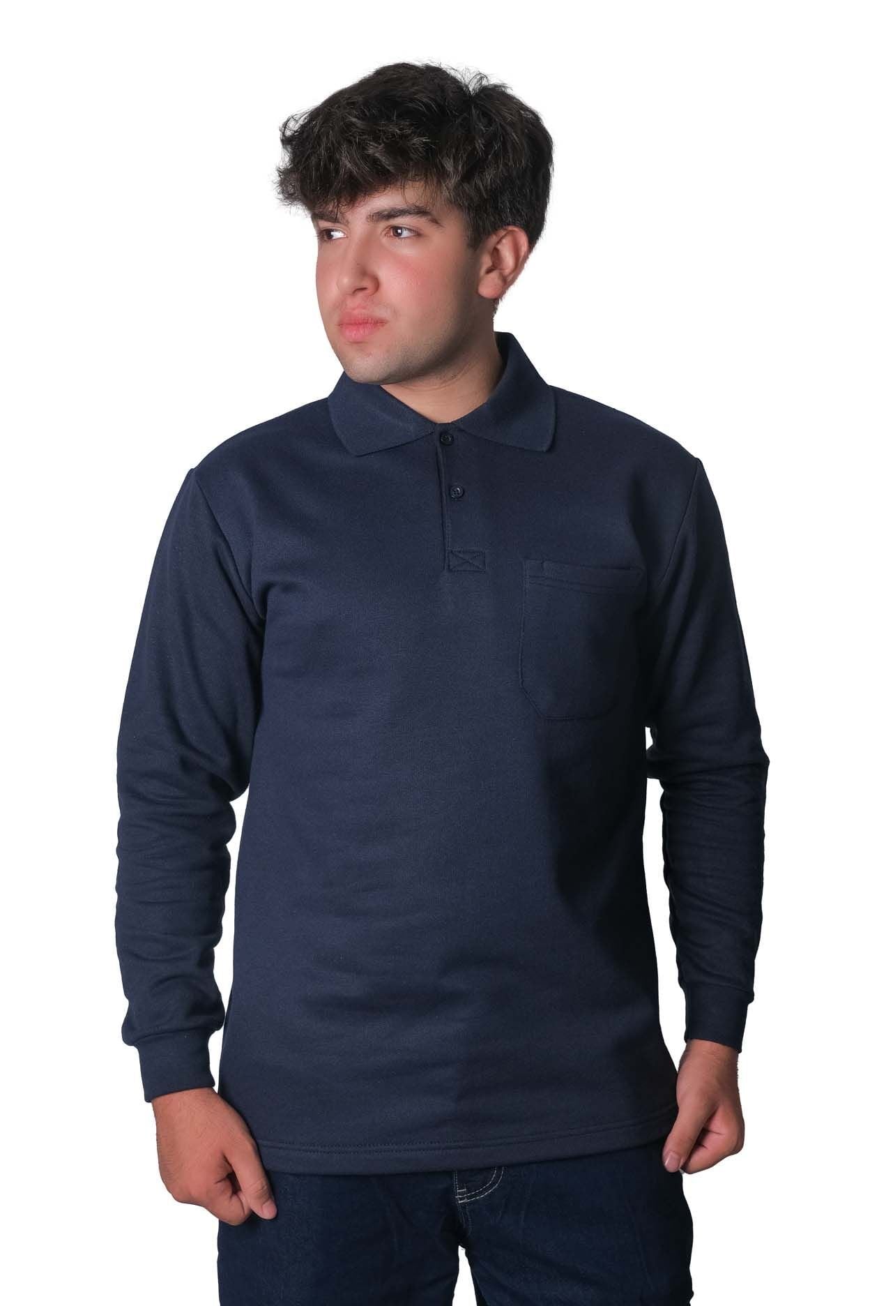 Polo Yaka İki İplik Sweatshirt Lacivert - 3XL