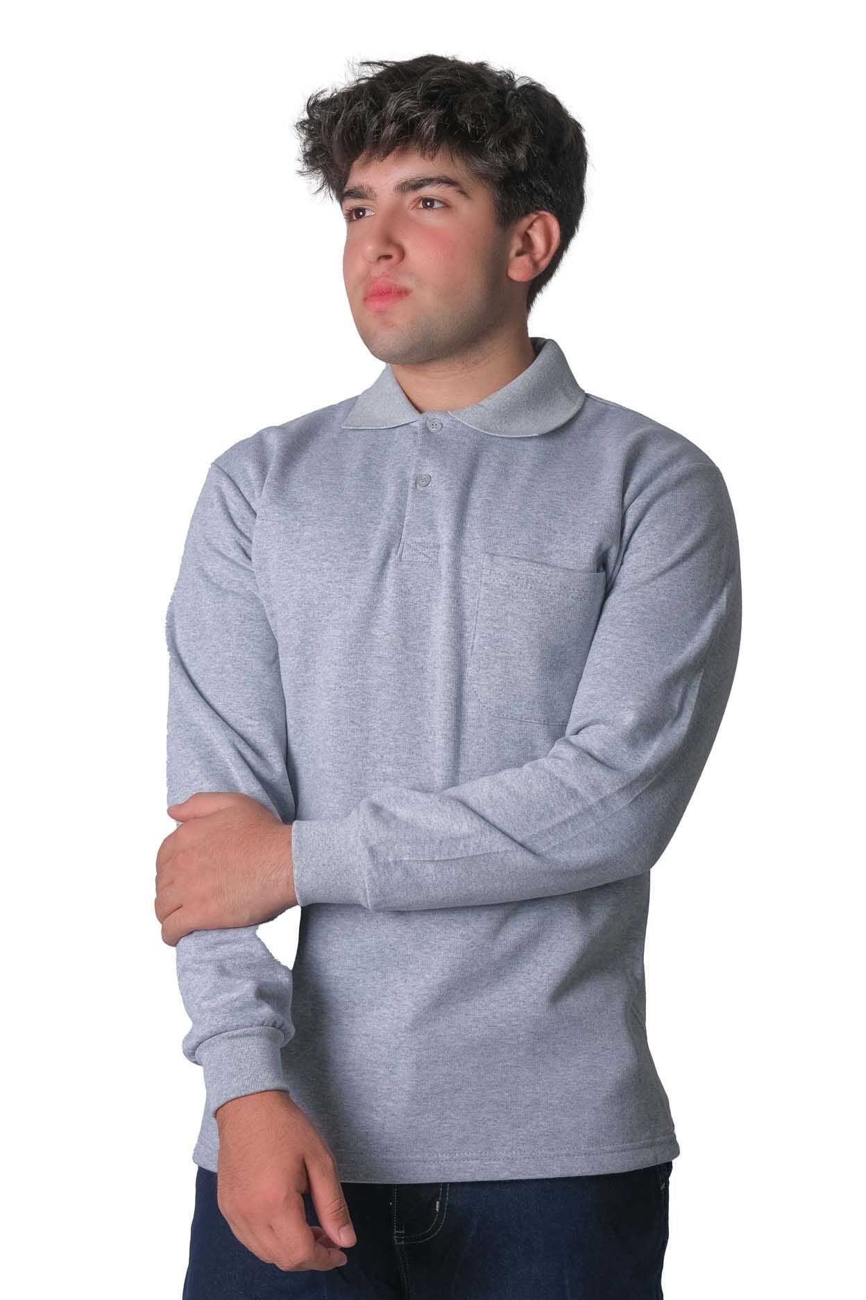 Polo Yaka İki İplik Sweatshirt Gri - 3XL