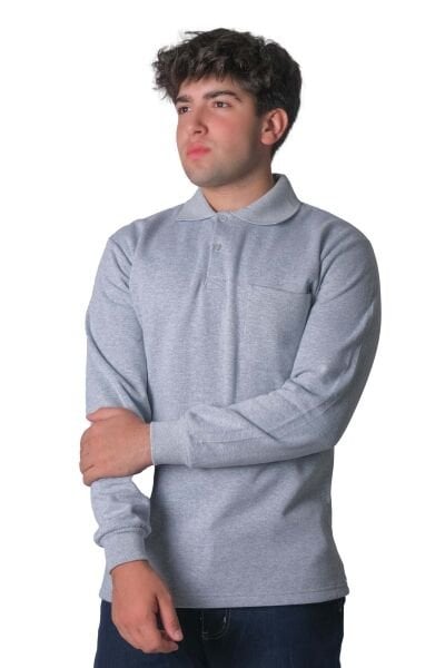 Polo Yaka İki İplik Sweatshirt Gri - 3XL