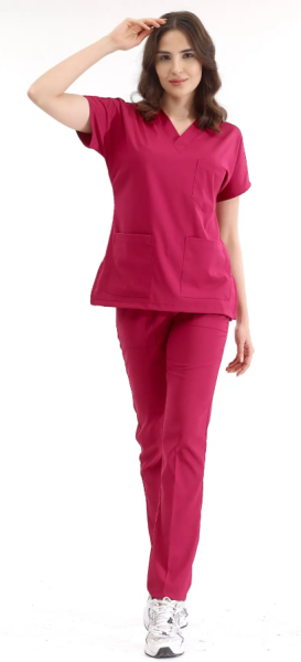 Hemşire  Üniforması Takım Nar Çiçeği - 2XL