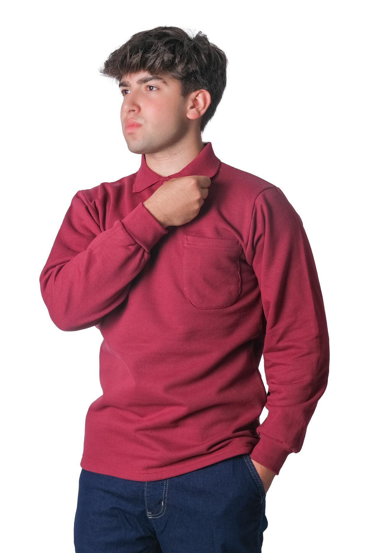 Polo Yaka İki İplik Sweatshirt Bordo - L