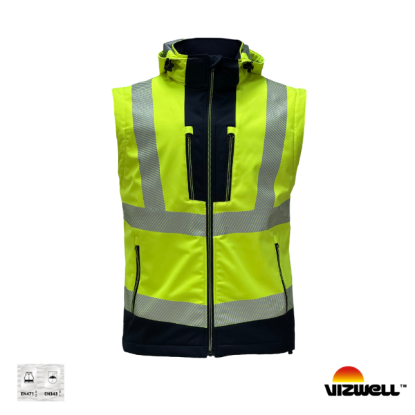Vızwell VWJK521 Yüksek Görünümlü Rİpstop Softshell Kollar Çıkmalı Mont