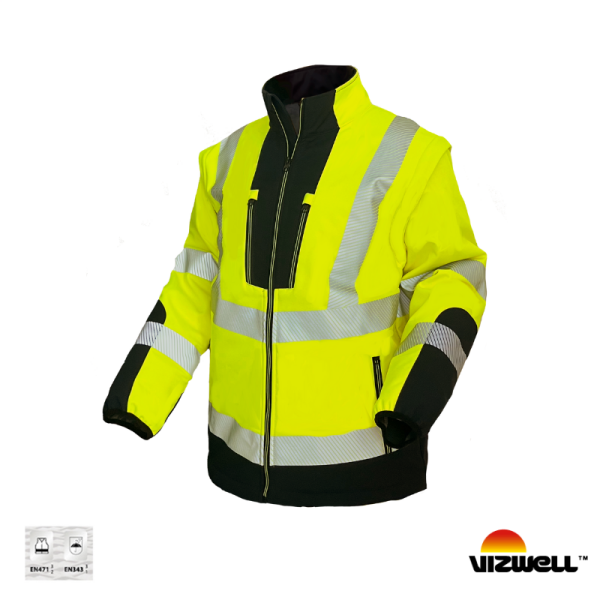 Vızwell VWJK521 Yüksek Görünümlü Rİpstop Softshell Kollar Çıkmalı Mont
