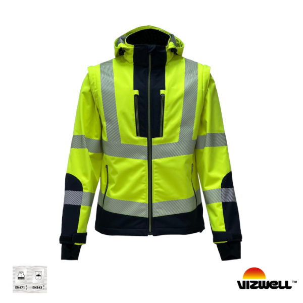 Vızwell VWJK521 Yüksek Görünümlü Rİpstop Softshell Kollar Çıkmalı Mont