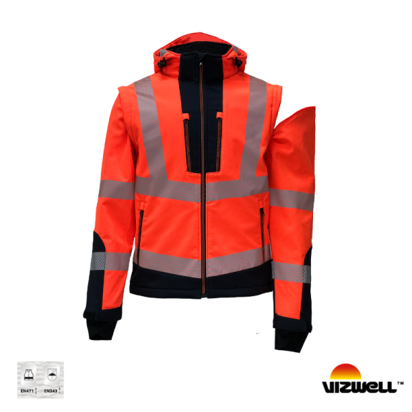 Vızwell VWJK521 Yüksek Görünümlü Rİpstop Softshell Kollar Çıkmalı Mont