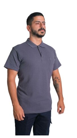Polo Yaka Openend Tshirt Gri - M