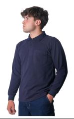 Polo Yaka Pike Uzun Kol Sweatshirt M - Lacivert