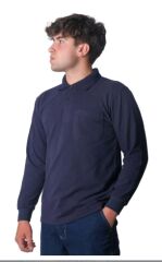 Polo Yaka Pike Uzun Kol Sweatshirt 2XL - Lacivert