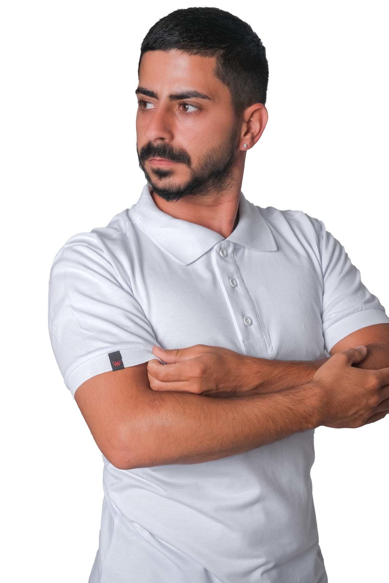 Polo Yaka Likralı Tişört 3XL - Beyaz