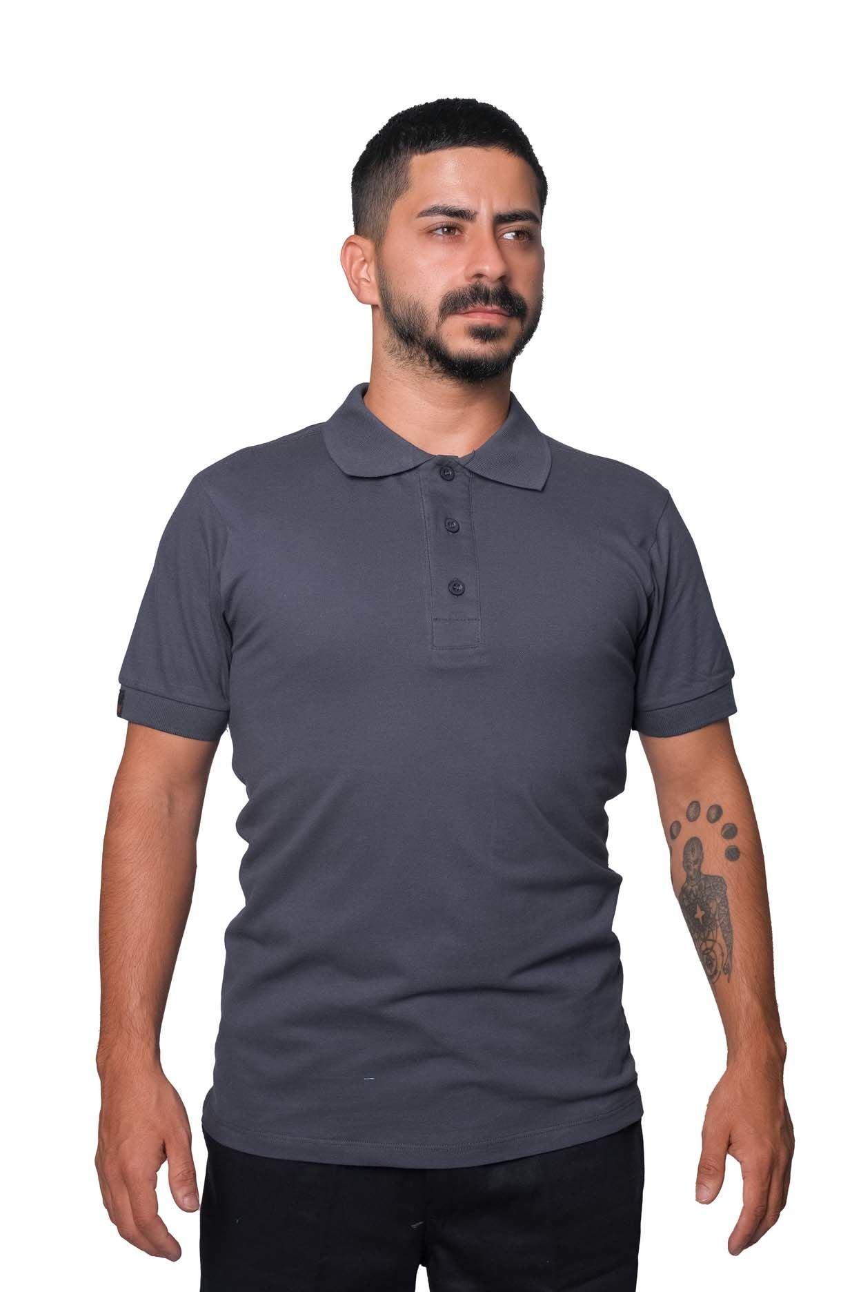 Polo Yaka Likralı Tişört XL - Gri