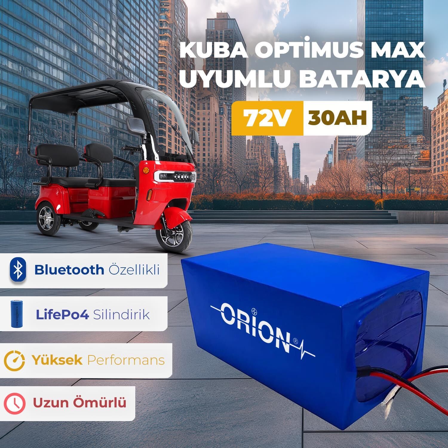 KUBA OPTİMUS MAX UYUMLU LIFEPO4  72V 30AH  BATARYA BLUETOOTHLU