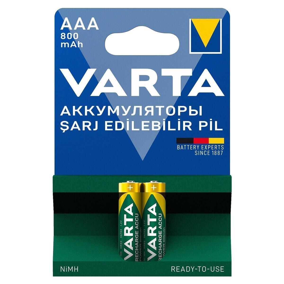 Varta 56703 Power 800mAh AAA Şarj Edilebilir İnce Kalem Pil 2'Li Paket