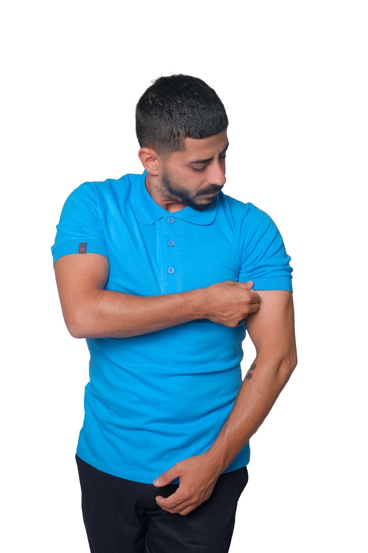 Polo Yaka Likralı Tişört 2XL - Mavi