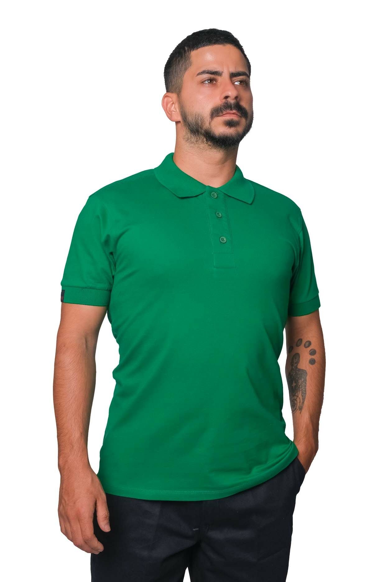 Polo Yaka Likralı Tişört S - Yeşil