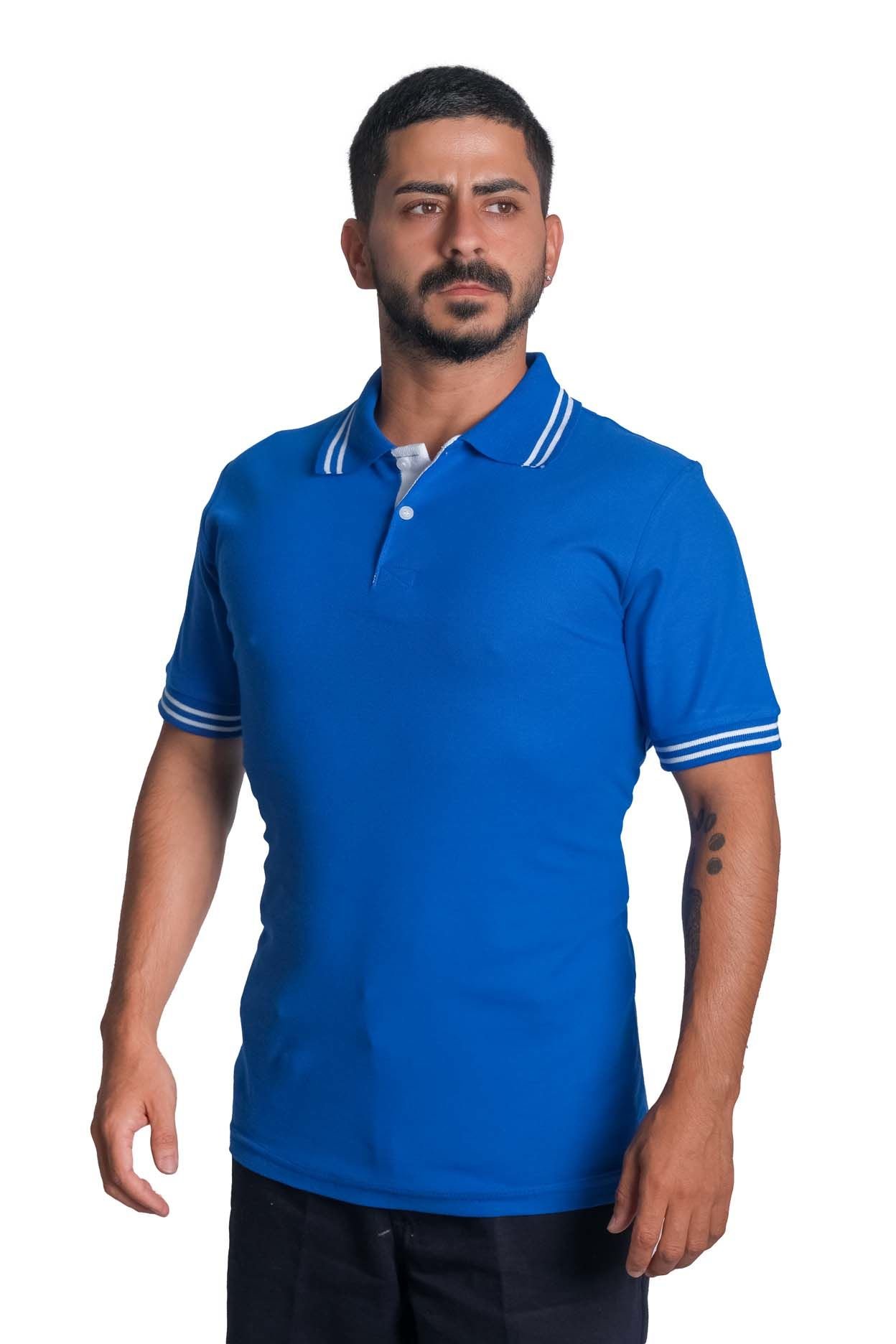 Polo Yaka Penye Tişört- Çizgili Yaka