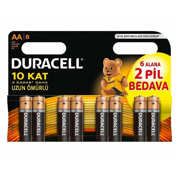 Duracell AA Alkalin Kalem Pil 6+2'li Paket