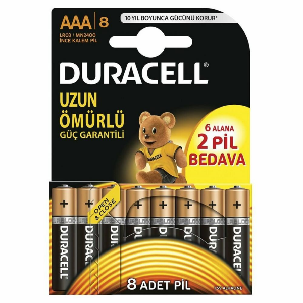 Duracell AAA Alkalin İnce Kalem Pil 6+2'li Paket