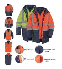 Vizwell VWJK44 300D Oxford 5+1 Reflektörlü Parka Turuncu Lacivert - M