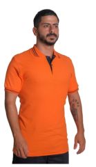 Polo Yaka Penye Tişört- Çizgili Yaka Turuncu - 2XL