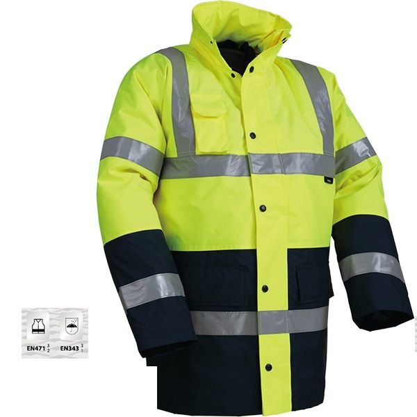 Vizwell VWJK05 300D Oxford İki Renkli Reflektörlü İçi Kapitoneli Parka Sarı Lacivert - S