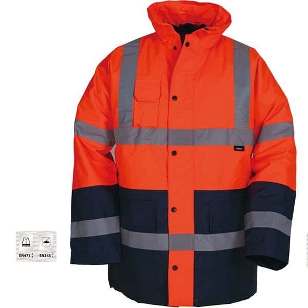 Vizwell VWJK05 300D Oxford İki Renkli Reflektörlü İçi Kapitoneli Parka Turuncu Lacivert - M