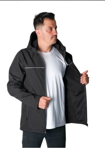 Softshell Kapşonlu Mont Siyah - L