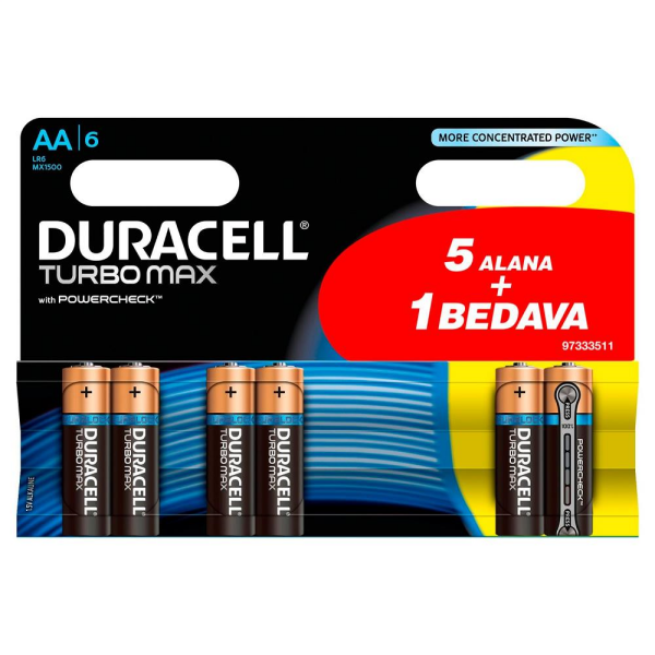 Duracell Turbo Max AA Kalem Pil 6'lı Paket