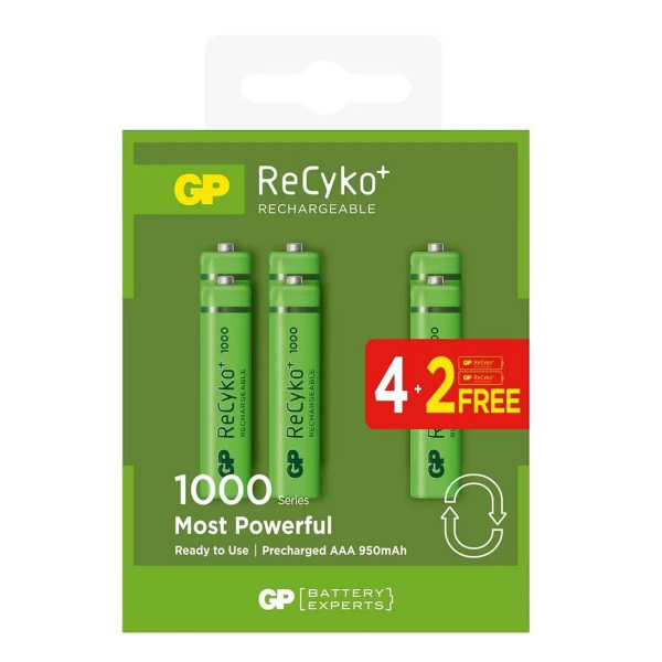 GP ReCyko 1000 AAA Şarj Edilebilir İnce Kalem Pil 4+2'li Paket