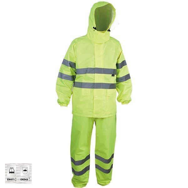 Vizwell VWJK67+68 150D Oxford Reflektörlü Takım Yağmurluk Sarı - 3XL
