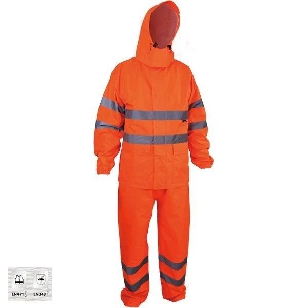 Vizwell VWJK67+68 150D Oxford Reflektörlü Takım Yağmurluk Turuncu - 4XL