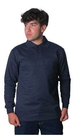 Polo Yaka İki İplik Sweatshirt Lacivert - L
