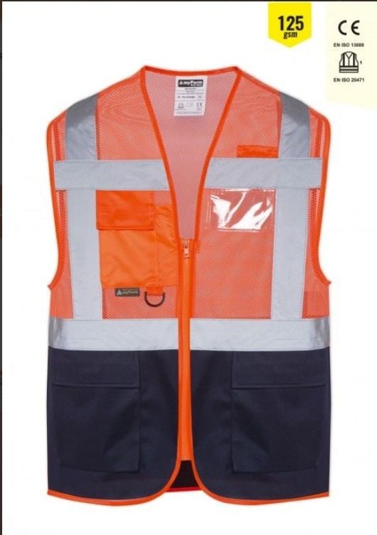 Olympus Hi̇gh Vi̇s Mühendis Yeleği Turuncu Lacivert - 3XL