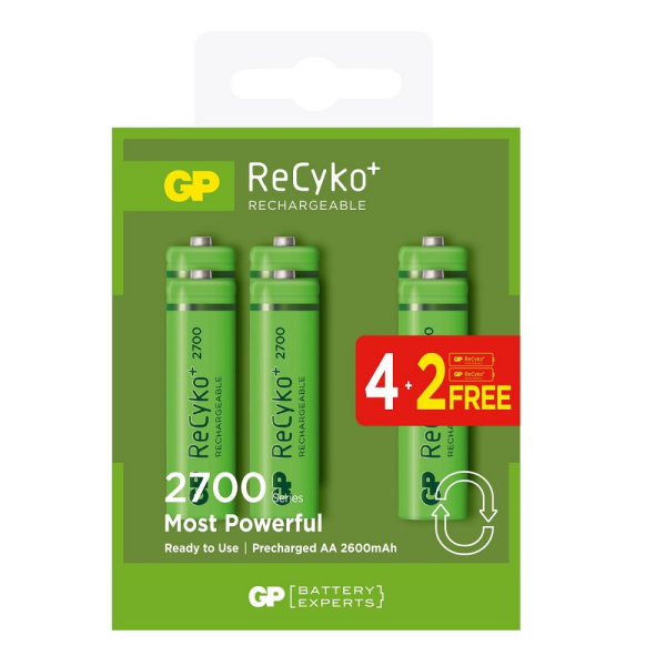 GP ReCyko 2700 AA Şarj Edilebilir Kalem Pil 4+2'li Paket