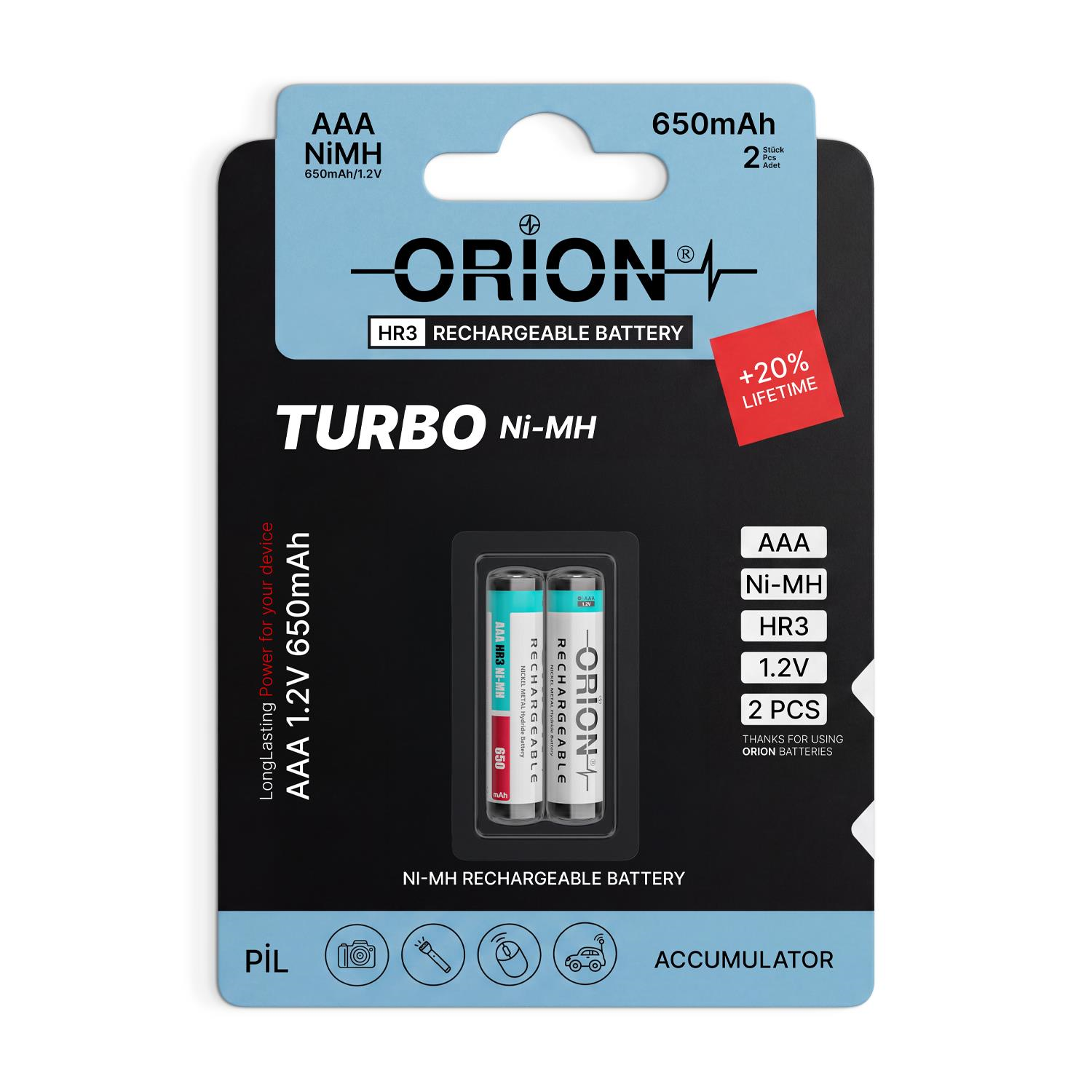 Orion AAA 1.2V 650mAh NiMH 2'li Paket Pil