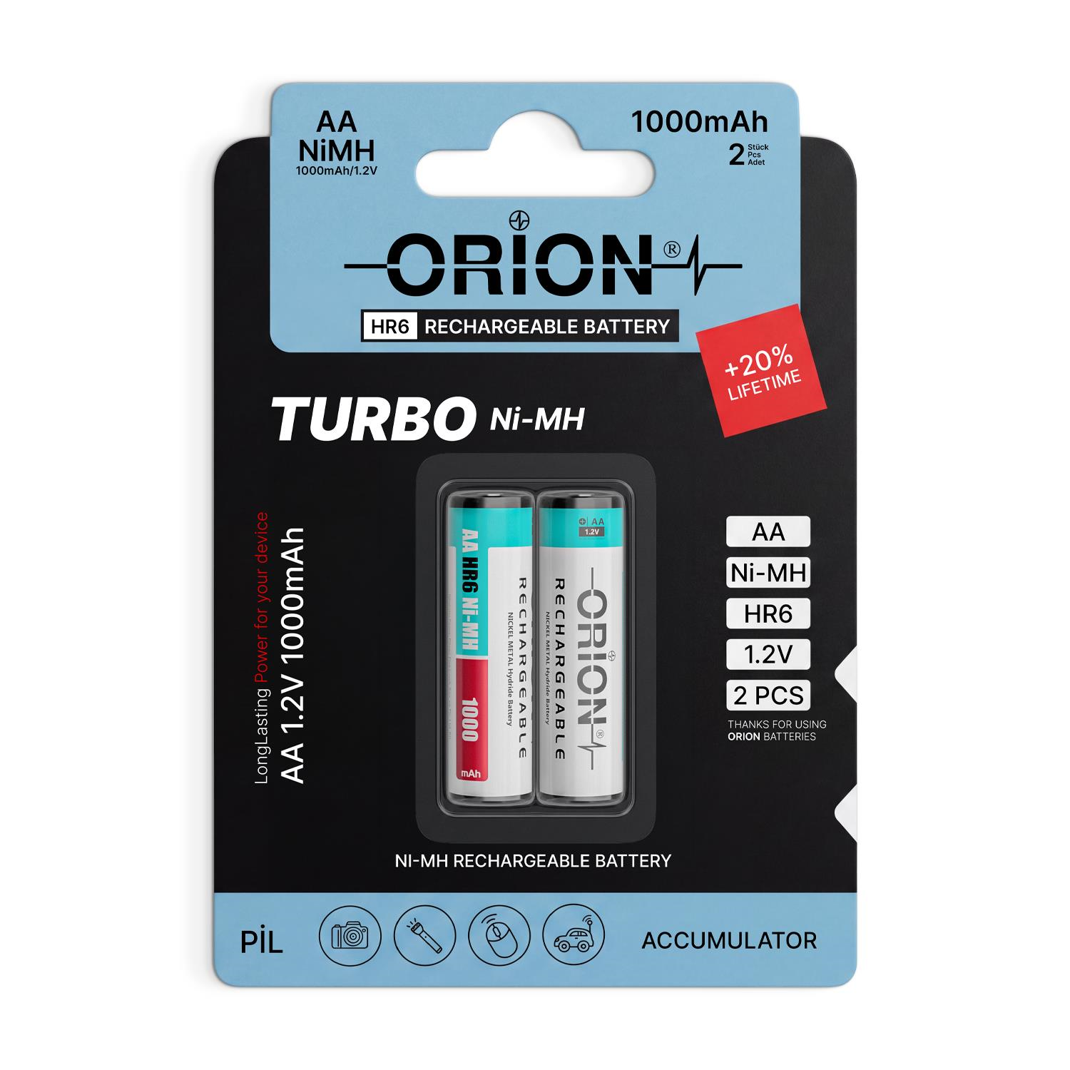 Orion AA 1.2V 1000mAh NiMH 2'li Paket Pil