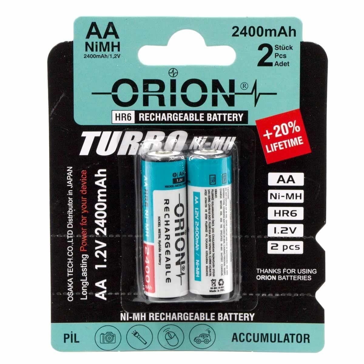 Orion 1.2V 2400mAh Ni-Mh AA Şarj Edilebilir Kalem Pil 2'Li Paket