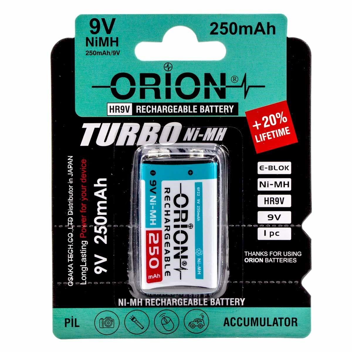 Orion 9V 250mAh Ni-Mh Şarj Edilebilir Pil